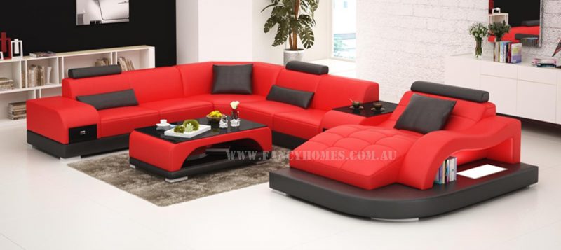 Fancy Homes Aura modular leather sofa in red and black leather