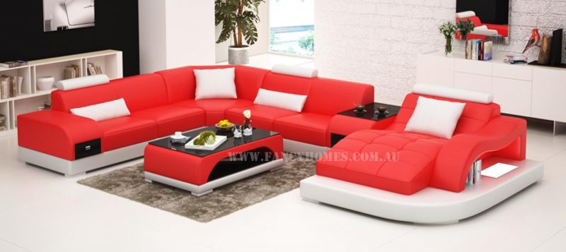 Fancy Homes Aura modular leather sofa in red and white leather