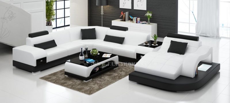 Fancy Homes Aura modular leather sofa in white and black leather