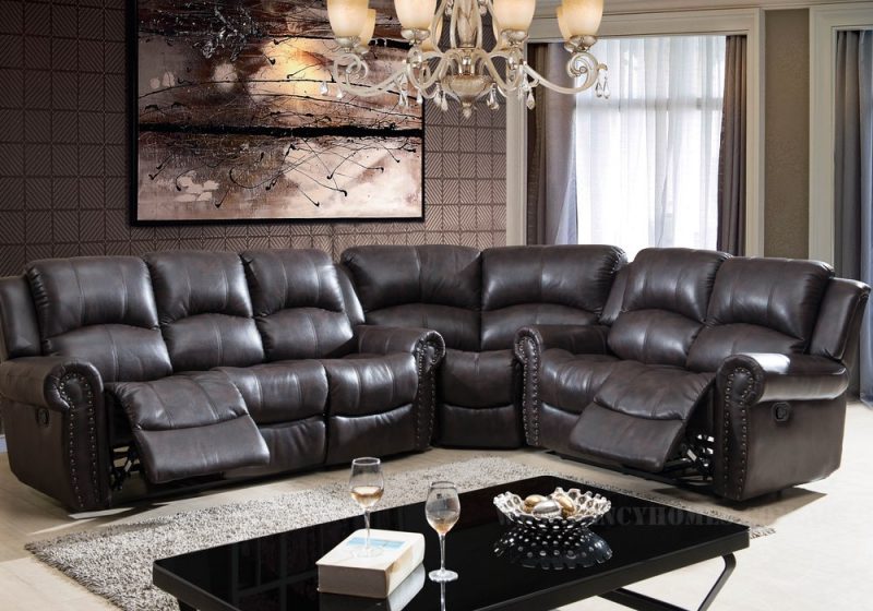 Fancy Homes Alsace L-shaped recliner leather sofa in brown leather