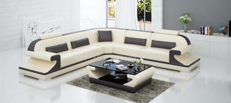 Fancy Homes Bruno-B corner leather sofa in beige and brown leather