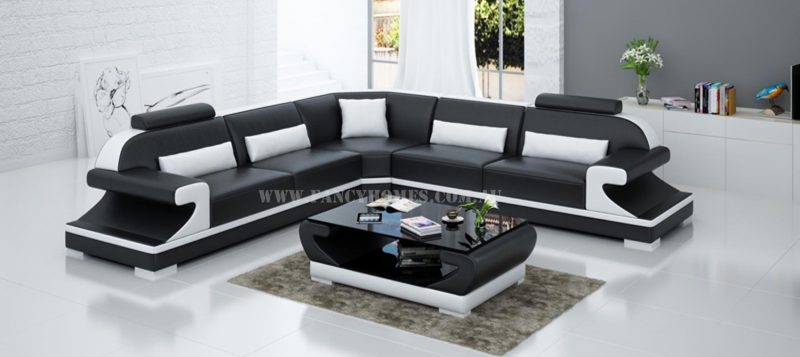 Fancy Homes Bruno-B corner leather sofa in black and white leather