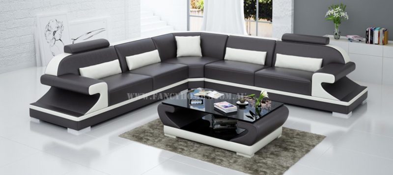 Fancy Homes Bruno-B corner leather sofa in brown and white leather