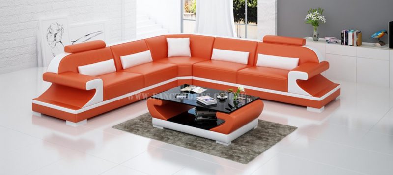 Fancy Homes Bruno-B corner leather sofa in orange and white leather