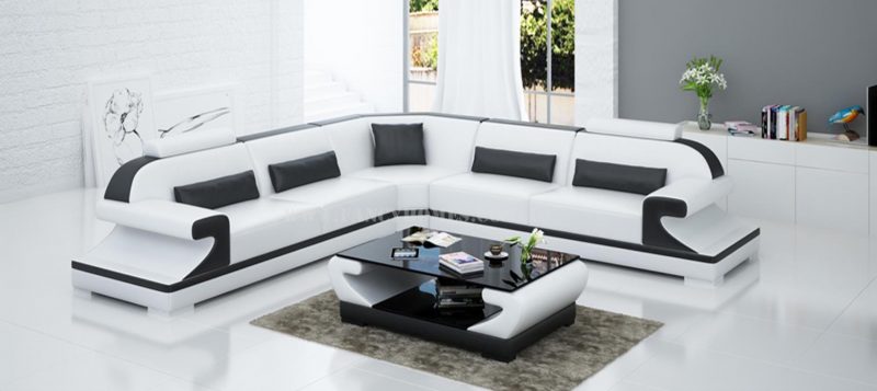 Fancy Homes Bruno-B corner leather sofa in white and black leather