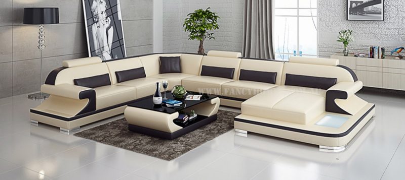 Fancy Homes Bruno modular leather sofa in beige and brown leather