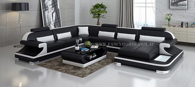 Fancy Homes Bruno modular leather sofa in black and white leather