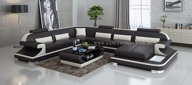 Fancy Homes Bruno modular leather sofa in brown and white leather