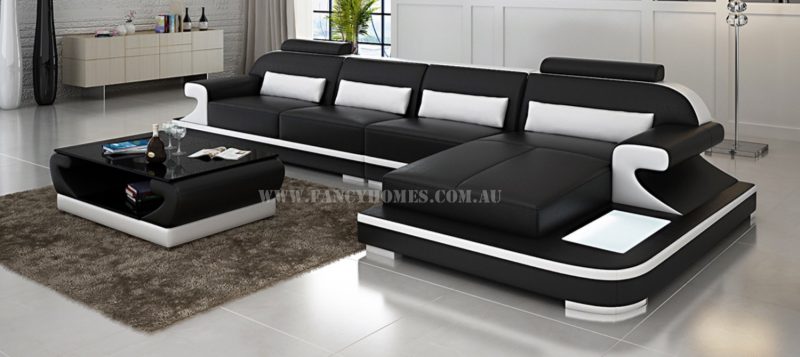 Fancy Homes Bruno-C chaise leather sofa in black and white leather