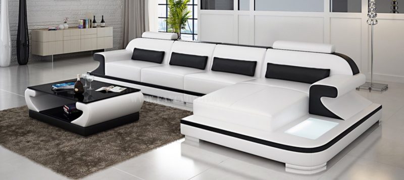 Fancy Homes Bruno-c chaise leather sofa in white and black leather