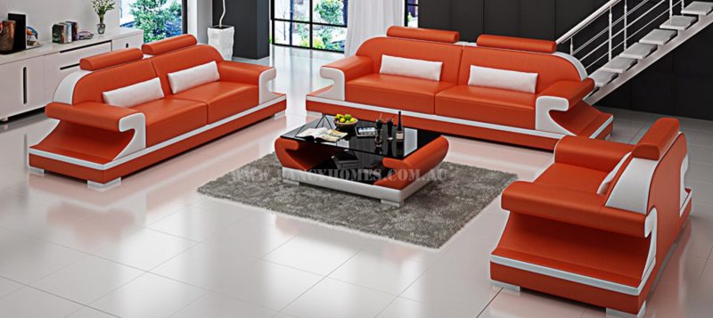 Fancy Homes Bruno-D lounges suites leather sofa in orange and white leather