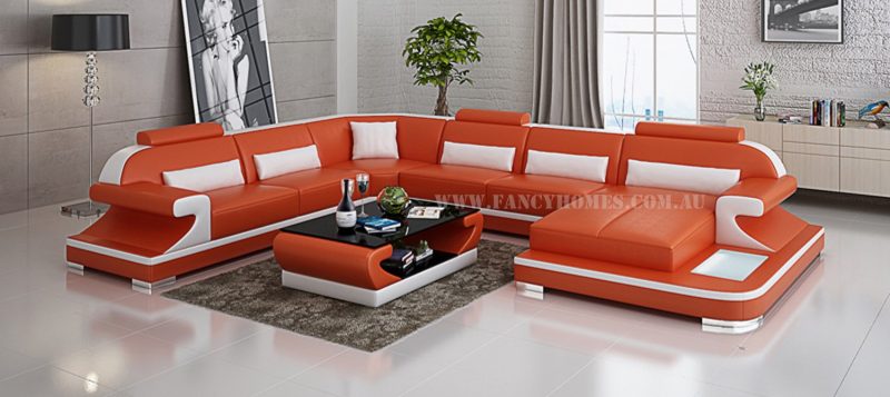 Fancy Homes Bruno modular leather sofa in orange and white leather