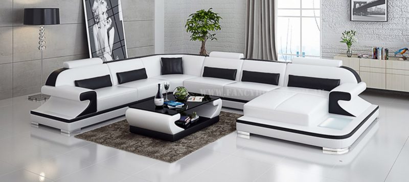 Fancy Homes Bruno modular leather sofa in white and black leather