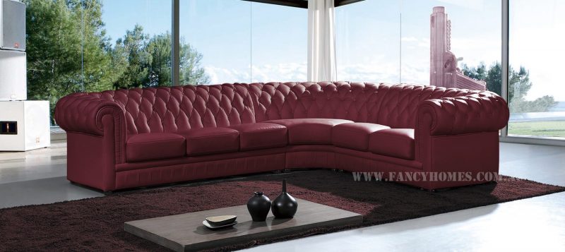 Fancy Homes Carmen-B chesterfield corner leather sofa in maroon leather