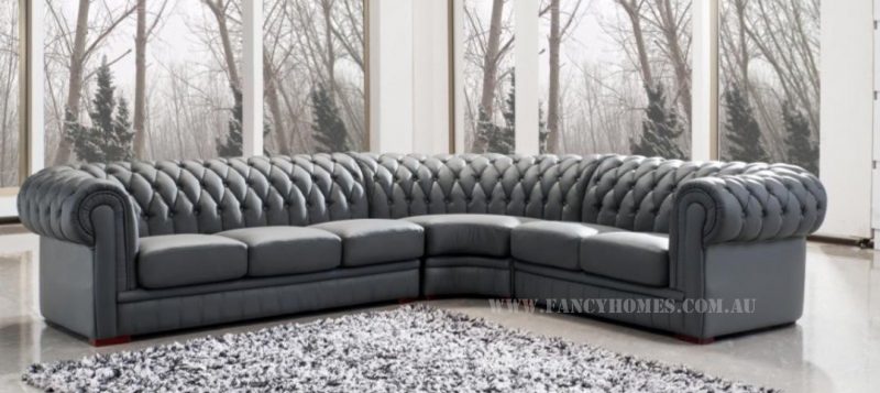 Fancy Homes Carmen-B chesterfield corner leather sofa in grey leather