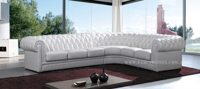 Fancy Homes Carmen-B chesterfield corner leather sofa in white leather