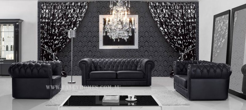 Fancy Homes Carmen chesterfield lounges suites leather sofa in black leather