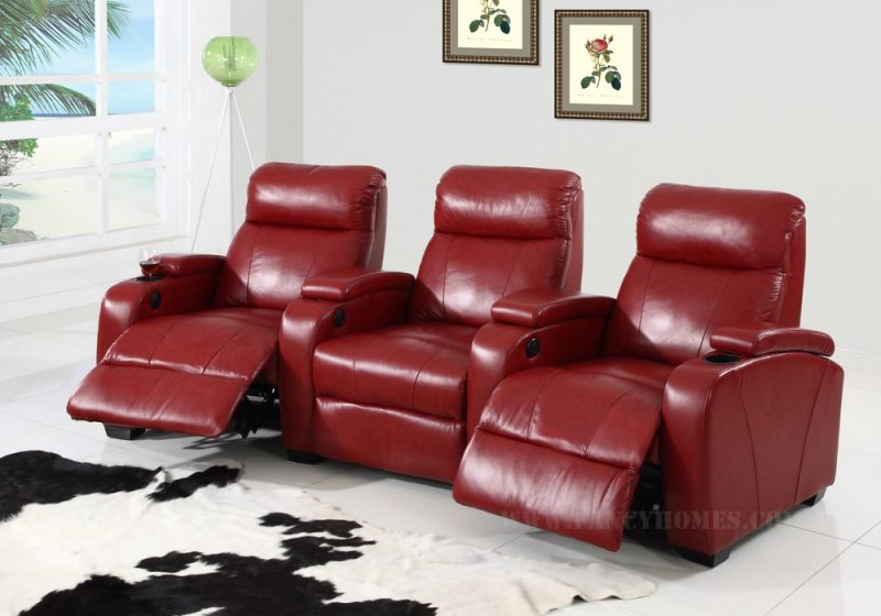 Fancy Homes Cinemax recliner leather sofa in red leather