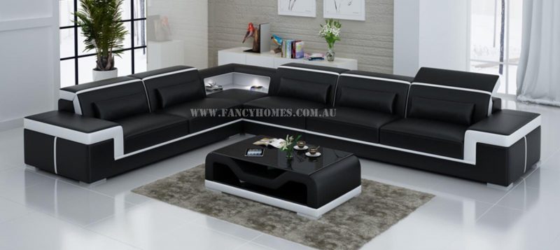 Fancy Homes Carrie-B corner leather sofa in black and white leather