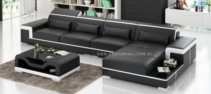 Fancy Homes Carrie-C chaise leather sofa in black and white leather