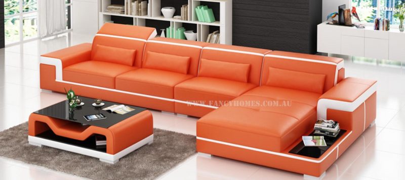 Fancy Homes Carrie-D chaise leather sofa in orange and white leather