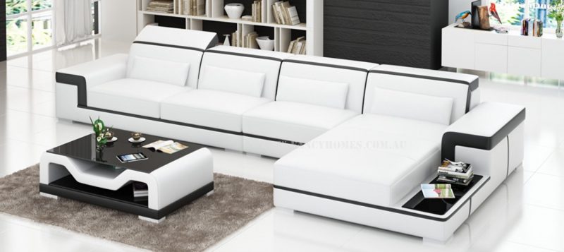 Fancy Homes Carrie-C chaise leather sofa in white and black leather