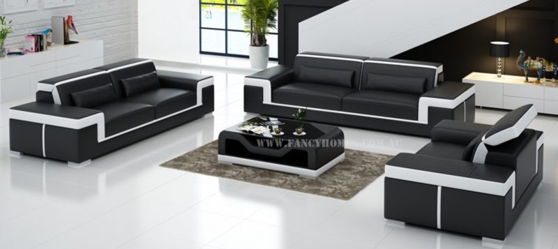 Fancy Homes Carrie-D lounges suites leather sofa in black and white leather