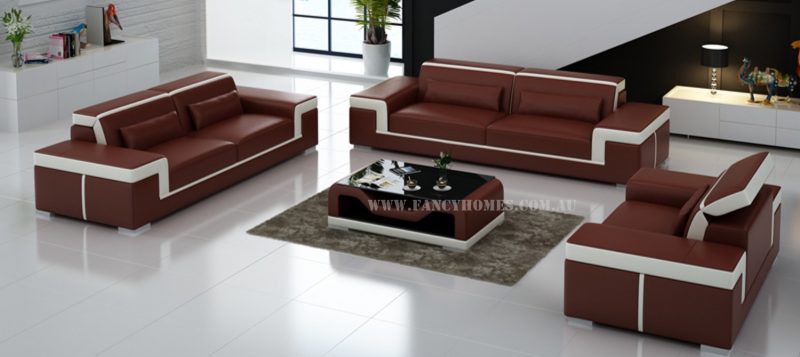 Fancy Homes Carrie-D lounges suites leather sofa in maroon and white leather