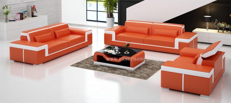 Fancy Homes Carrie-D lounges suites leather sofa in orange and white leather