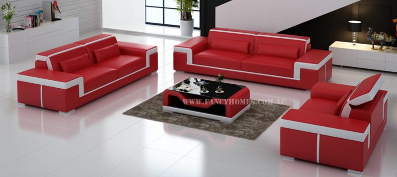 Fancy Homes Carrie-D lounges suites leather sofa in red and white leather