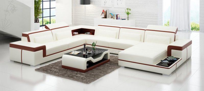 Fancy Homes Carrie modular leather sofa in white and maroon leather