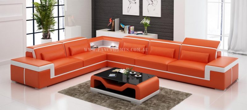 Fancy Homes Carrie-B corner leather sofa in orange and white leather