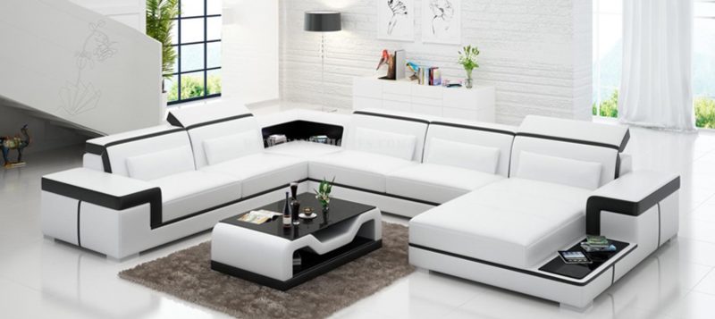 Fancy Homes Carrie modular leather sofa in white and black leather