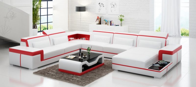 Fancy Homes Carrie modular leather sofa in white and red leather