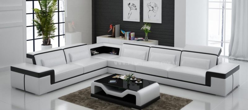 Fancy Homes Carrie-B corner leather sofa in white and black leather