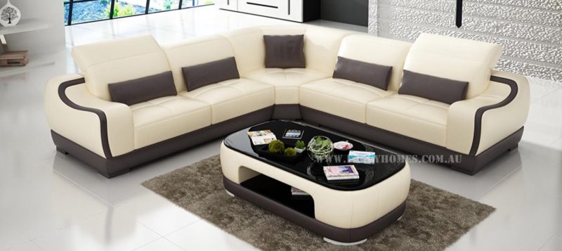 Fancy Homes Doreen-B corner leather sofa in beige and brown leather