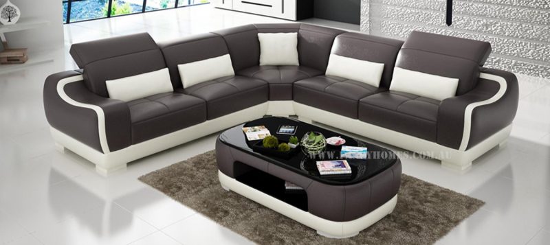 Fancy Homes Doreen-B corner leather sofa in brown and white leather