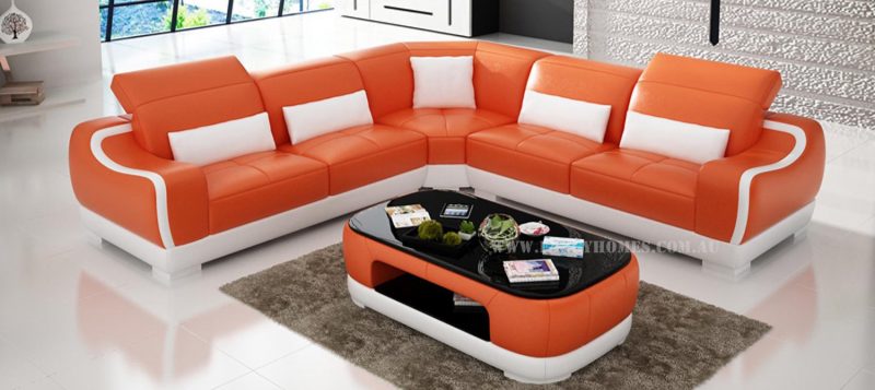 Fancy Homes Doreen-B corner leather sofa in orange and white leather