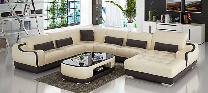 Fancy Homes Doreen modular leather sofa in beige and brown leather