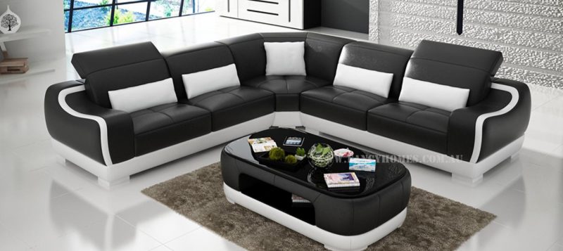 Fancy Homes Doreen-B corner leather sofa in black and white leather