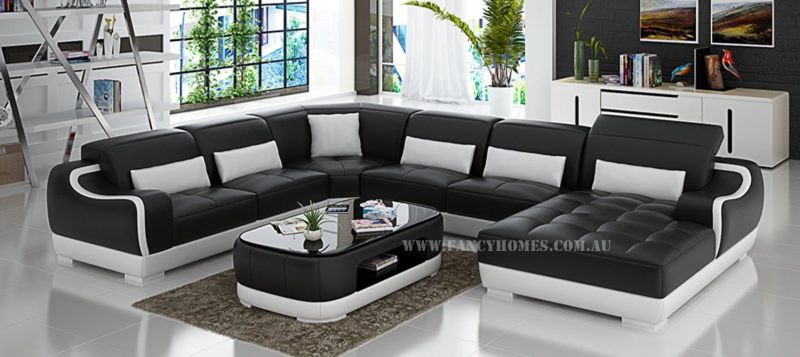 Fancy Homes Doreen modular leather sofa in black and white leather