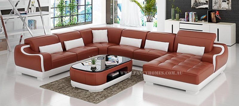 Fancy Homes Doreen modular leather sofa in maroon and white leather