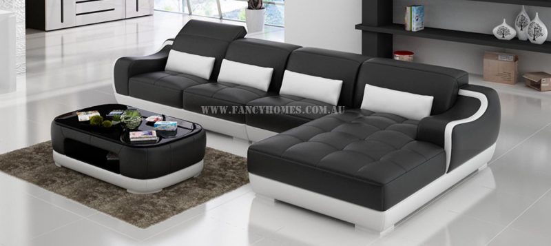 Fancy Homes Doreen-C chaise leather sofa in black and white leather