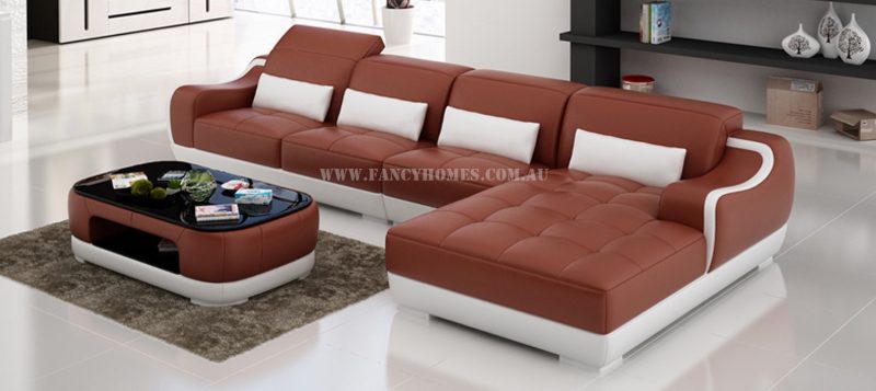 Fancy Homes Doreen-C chaise leather sofa in maroon and white leather