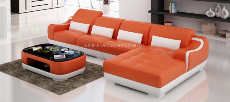 Fancy Homes Doreen-C chaise leather sofa in orange and white leather