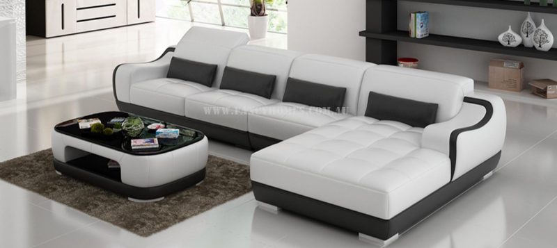 Fancy Homes Doreen-C chaise leather sofa in white and black leather