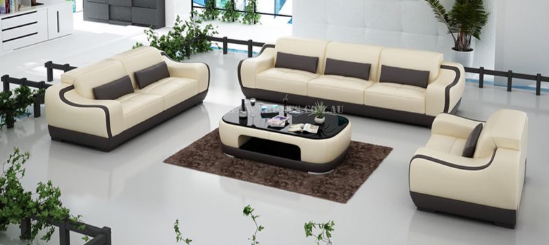 Fancy Homes Doreen-D lounges suites leather sofa in beige and brown leather