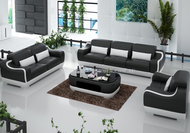 Fancy Homes Doreen-D lounges suites leather sofa in black and white leather featured with adjustable headrests and unique armrests