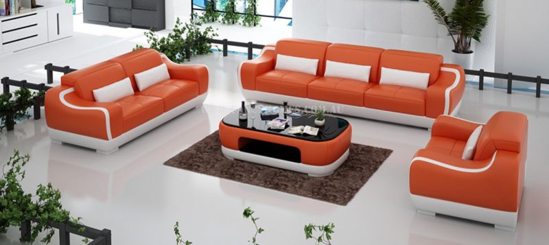 Fancy Homes Doreen-D lounges suites leather sofa in orange and white leather