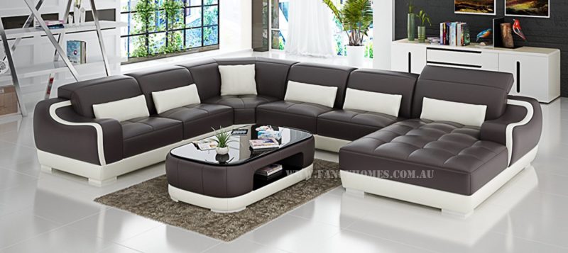 Fancy Homes Doreen modular leather sofa in brown and white leather